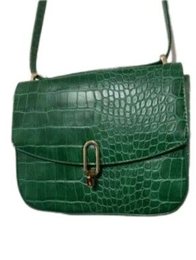 > A New Day Green Croc-Embossed Women's Shoulder Bag With Faux Amver Decoration